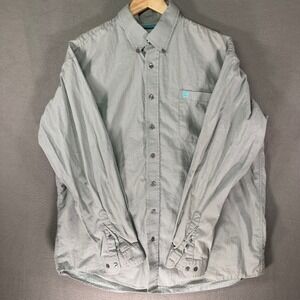 CINCH Mens Western Shirt Large Green White Gingham Button Down Rodeo